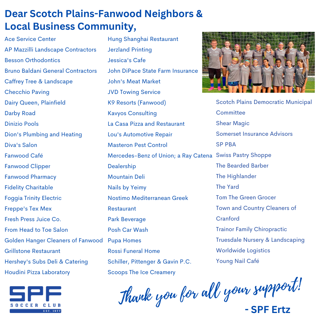 Thank you Scotch Plains Fanwood Community &amp; Local Businesses